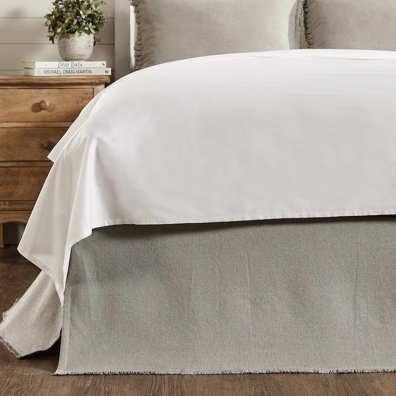 Burlap Dove Grey Fringed King Bed Skirt 78x80x16 - King - Grey