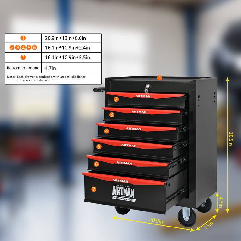 Rolling Metal Tool Cart with 4/5/6/7 Drawers,Ball Bearing Drawer Slide