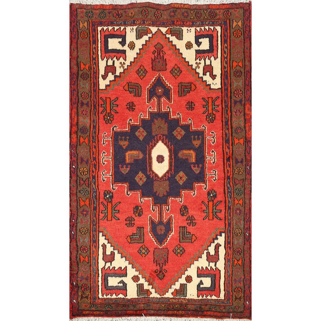Geometric Hamedan Persian Home Decor Area Rug Handmade Wool Carpet - 3'0" x 4'9"