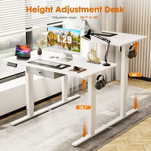Electric Standing Desk with Drawer Adjustable Desk Ergonomic Rising ...