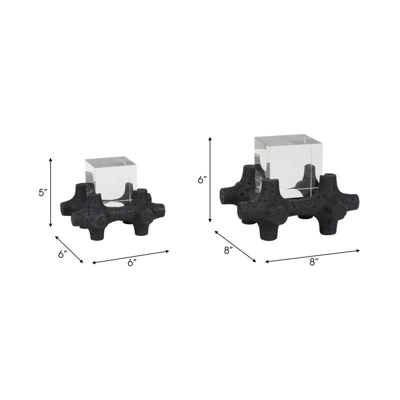 Sagebrook Home 6/8" Barwa Black Resin Objects With Crystal Cubes, Decorative Accessory Accents, Set of 2 - 8" x 8" x 6"