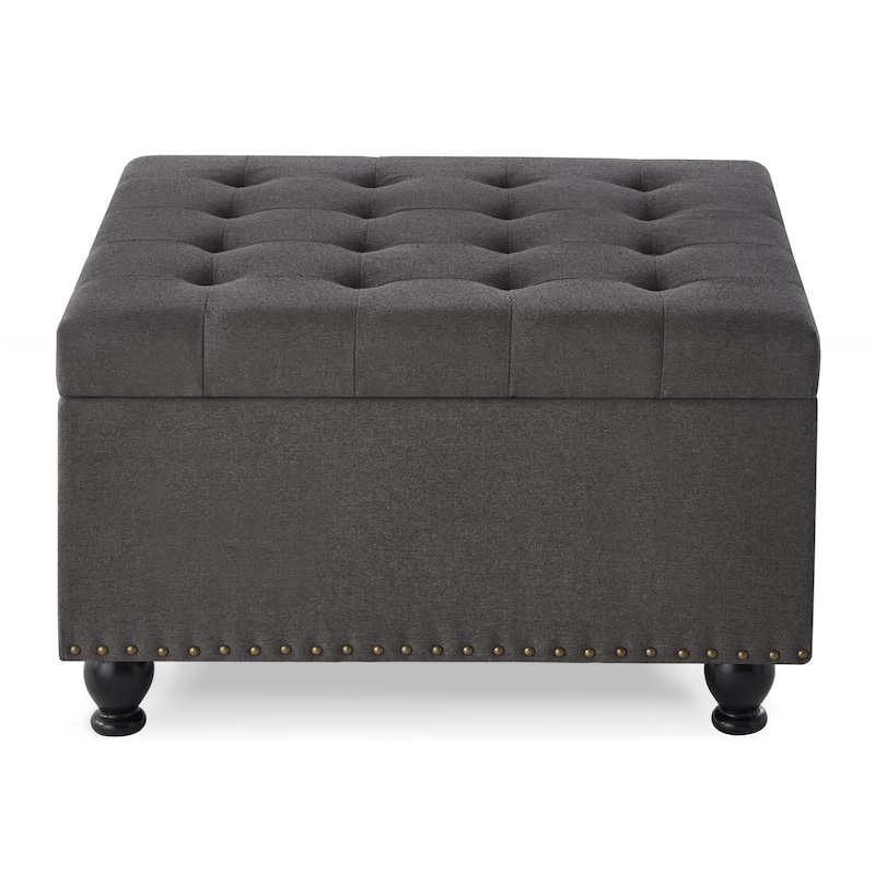 Large Square Storage Ottoman Upholstered Button Tufted Coffee Table - 30"W x 30"D x 18"H.