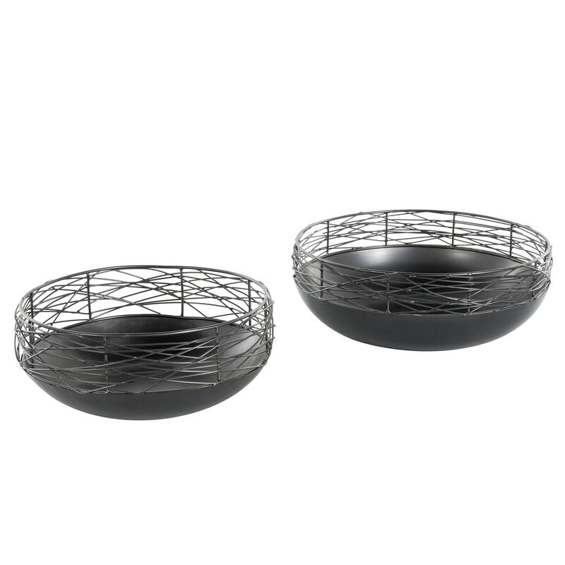 Metal Abstract Intertwined Wire Decorative Bowl with Solid Matte Base - Set of 2 Black - Roche River Decor - Black