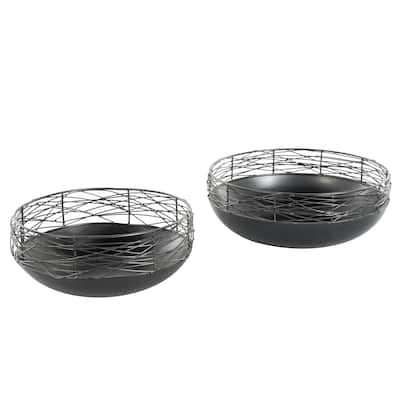 Metal Abstract Intertwined Wire Decorative Bowl with Solid Matte Base - Set of 2 Black - Roche River Decor