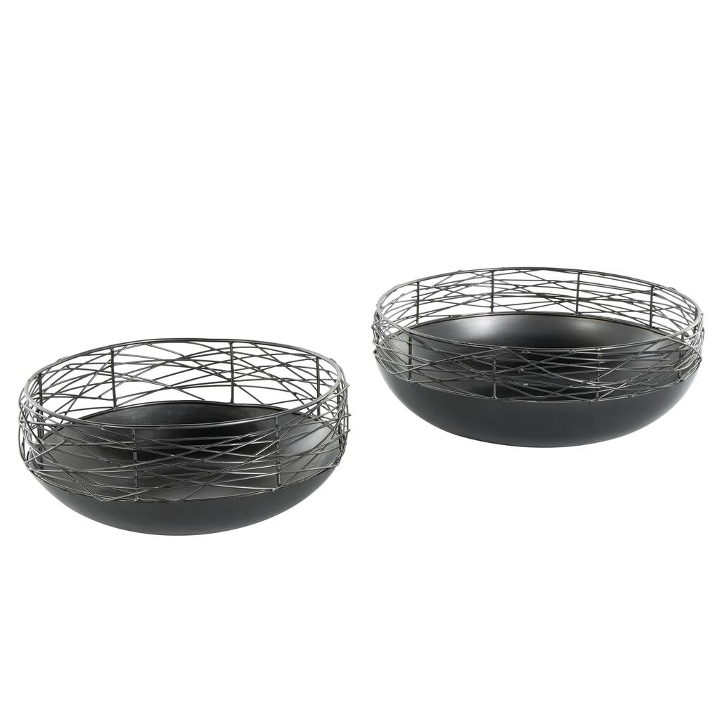 Metal Abstract Intertwined Wire Decorative Bowl with Solid Matte Base - Set of 2 Black - Roche River Decor