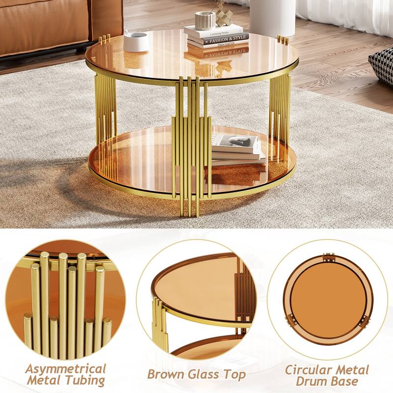 Coffee Table Round Room Table, Stainless Steel Irregular Leg Tempered Glass Top