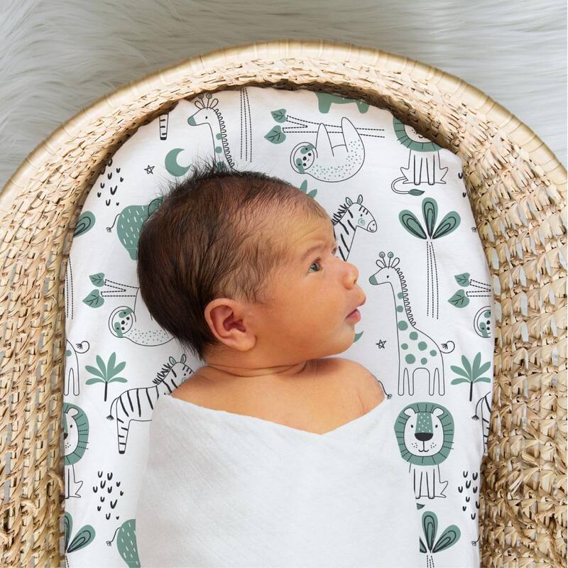 The Peanutshell Green Safari Bassinet Crib Sheet 4 Pack Set