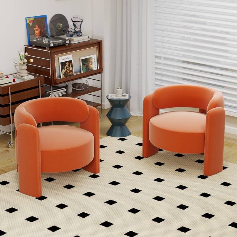 Velvet Upholstered Modern 3-leg Barrel Accent Chair