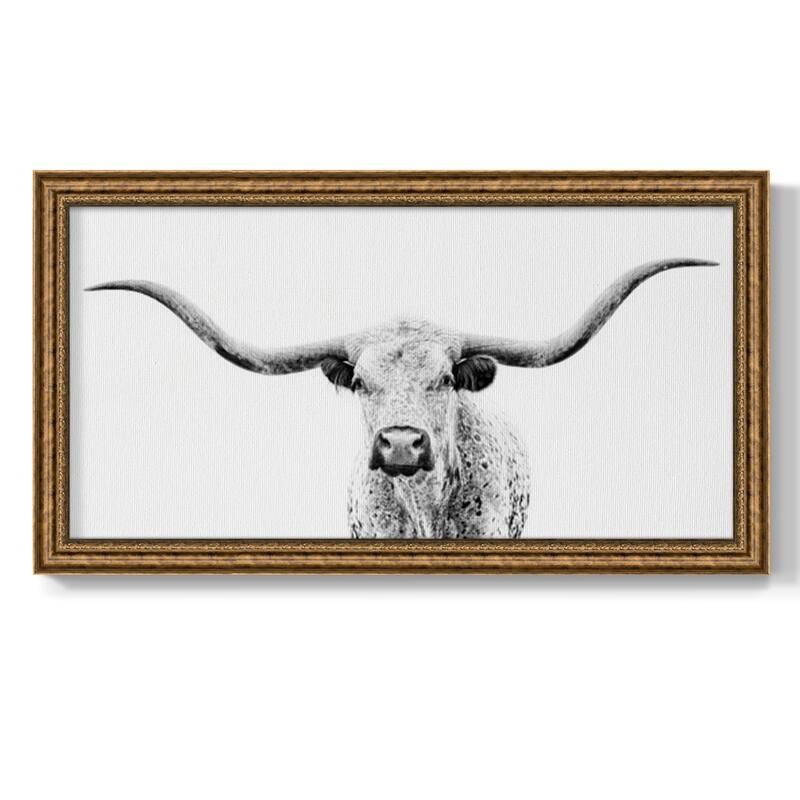 Longhorn Gaze Premium Framed Canvas- Ready to Hang - 26x50 - Copper