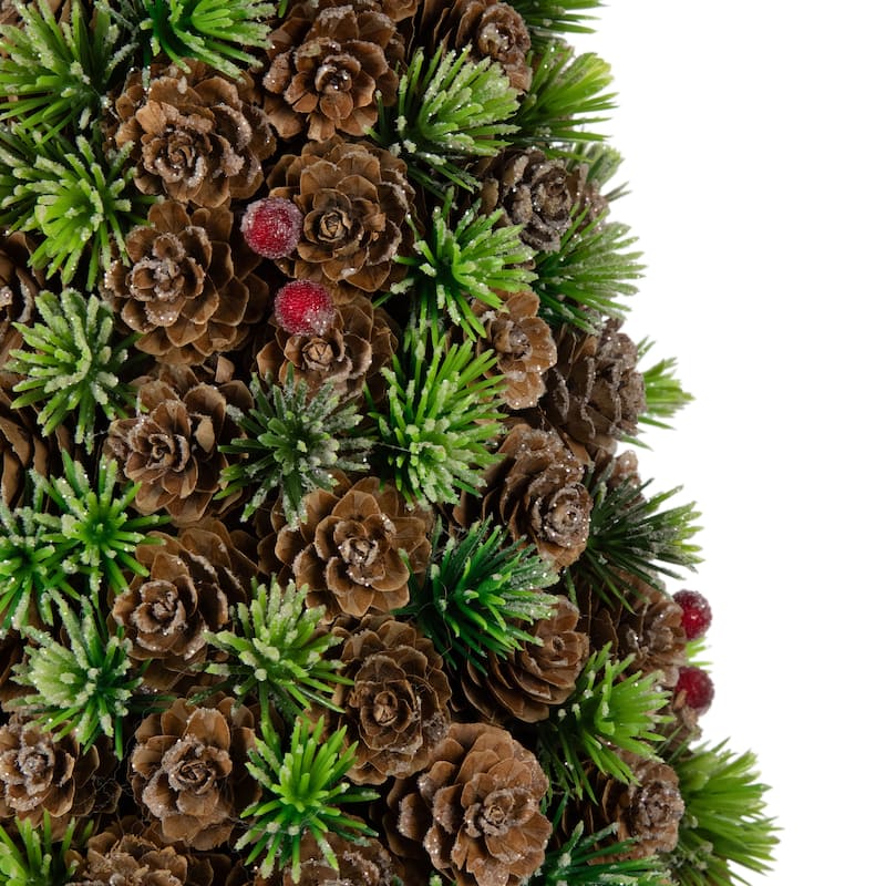Mini Pinecone and Frosted Wild Berries Christmas Cone Tree - 15"