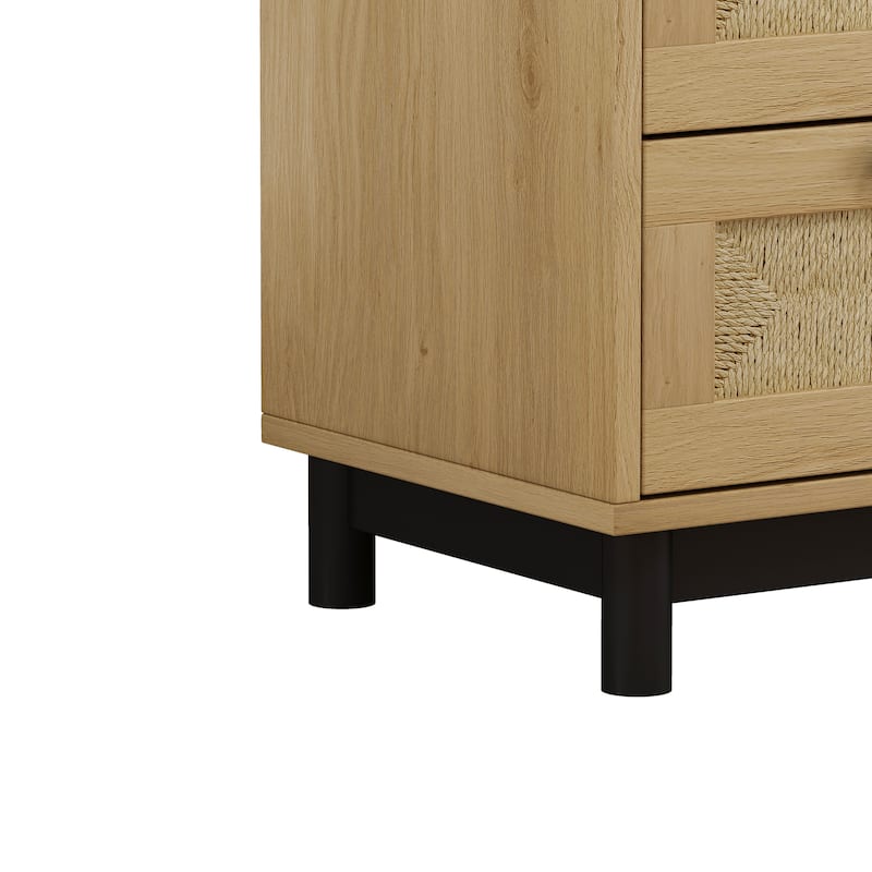 Modern Rattan Dresser, 30.31" 3-Drawers Rattan Storage Cabinet, Dresser for Bedroom, Rope Woven Drawer, Chest of Rattan Drawers
