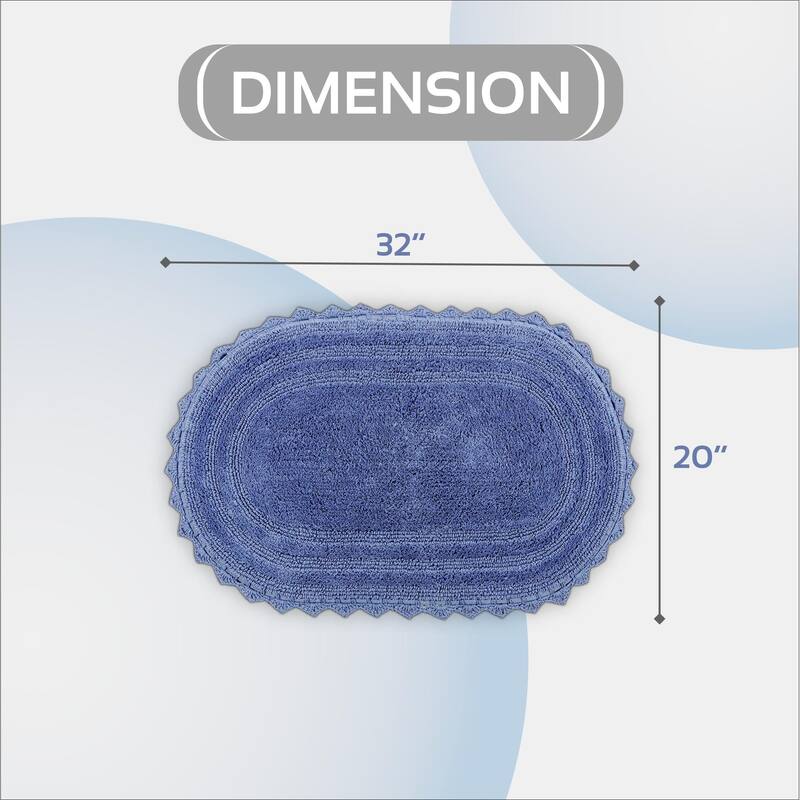 Better Trends Bath Rugs 100% Cotton Soft & Water Absorbent Reversible Tufted Bathroom Rug for Shower, Sink Mats Lilly Crochet - 20" x 32" Oval - Blue