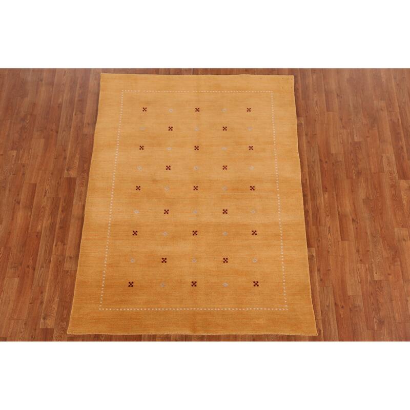Hand Knotted Oriental 100% Wool Carpet Tribal Tribal Yellow & Gold Gabbeh Area Rug - 6' 3'' X 4' 7''