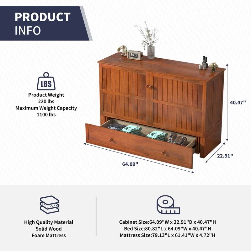 Mixoy Modern Murphy Bed Cabinet Chest with Mattress & Storage Platform