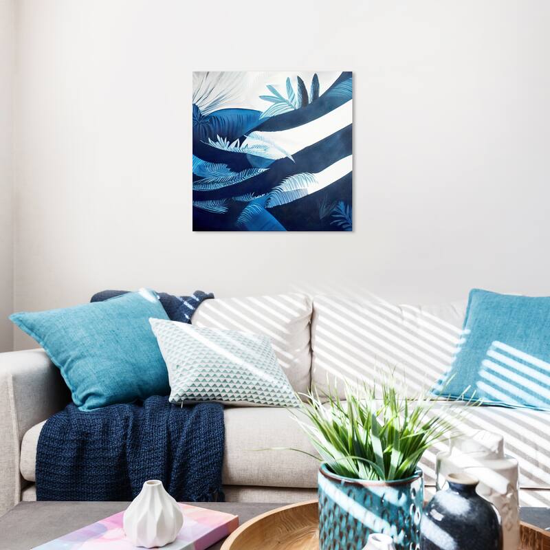 Wynwood Studio Canvas Floral and Botanical Rippling Hills Blue Blue and Tropical Wall Art Canvas Print - Blue, White - 20 x 20