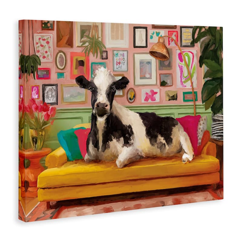 Stupell Cow in Whimsical Maximalist House Canvas Wall Art Design By Kamdon Kreations