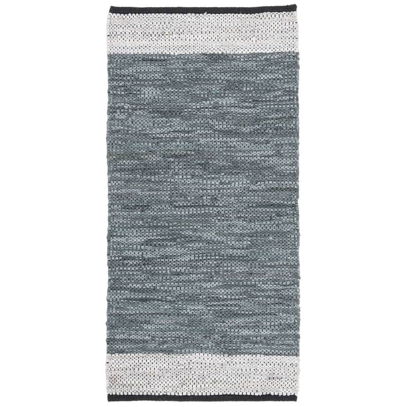 SAFAVIEH Handmade Vintage Boho Leather Nichelle Modern Stripe Leather - 2' x 3' - Grey/Silver - Runner/Rectangle
