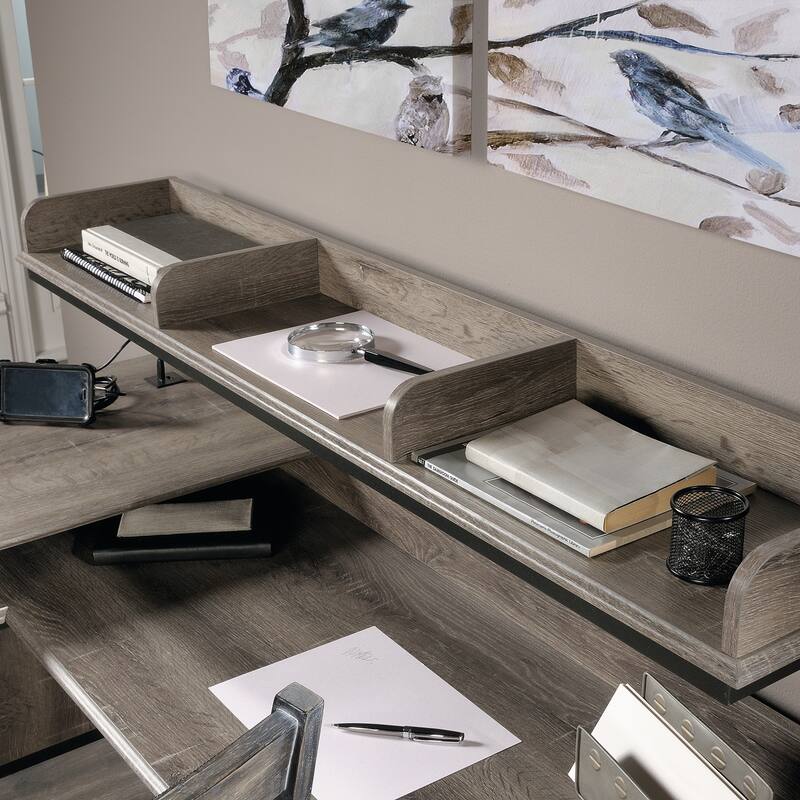 Engineered Wood Industrial L-Shaped Desk with Built-In Usb Ports And Grommet Holes, Brown