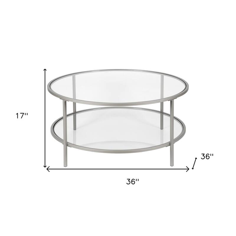 36" Modern Round Coffee Table with Glass Top and Shelf for Living Room or Bedroom - 36"L x 36"W x 17"H