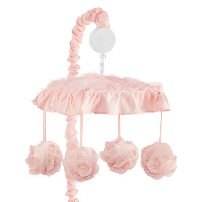 Pink Floral Rose Girl Musical Crib Mobile - Solid Light Blush Flower Luxurious Elegant Princess Vintage Boho Shabby Chic Luxury