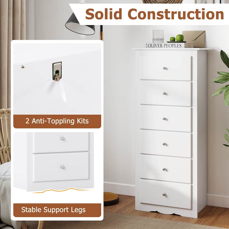 Gymax 6 Drawer Dresser 53.5'' Tall Storage Cabinet with Metal Sliding