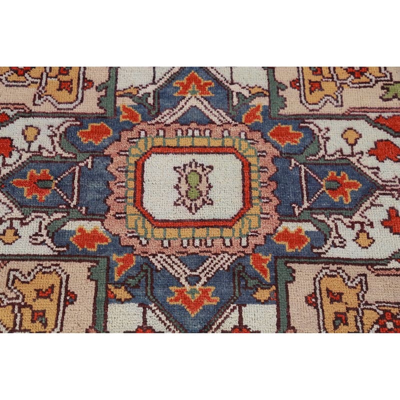Hand Knotted Oriental 100% Wool Carpet Traditional Medallion Beige & Ivories Heriz (serapi) Area Rug - 12' 0'' X 9' 1''