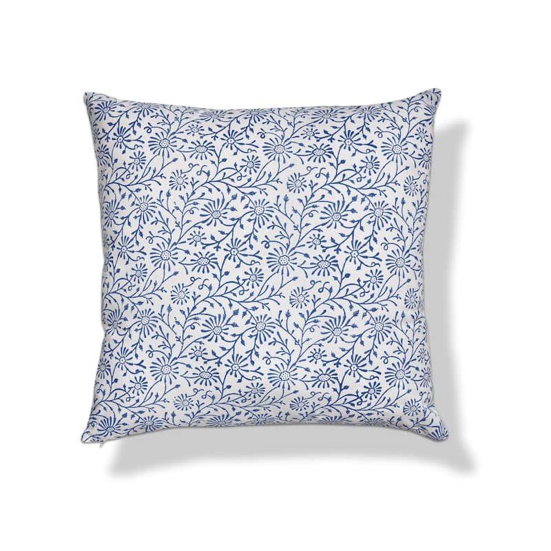 22"x22" Blue Floral Vine Block Cotton Accent Decorative Throw Pillow Poly Filled Removable Insert Square - 22 x 22