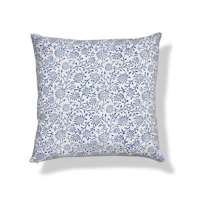 22"x22" Blue Floral Vine Block Cotton Accent Decorative Throw Pillow Poly Filled Removable Insert Square - 22 x 22