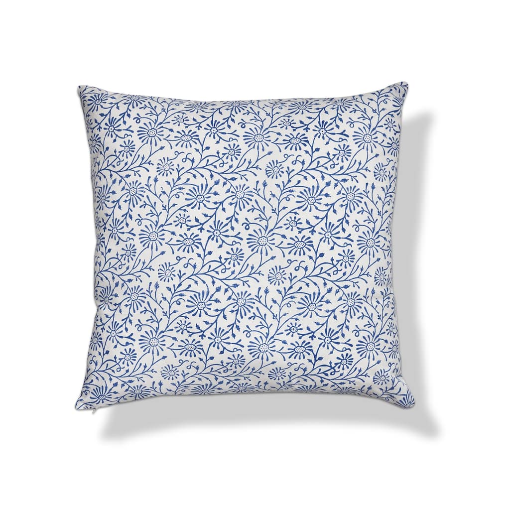 22"x22" Blue Floral Vine Block Cotton Accent Decorative Throw Pillow Poly Filled Removable Insert Square - 22 x 22