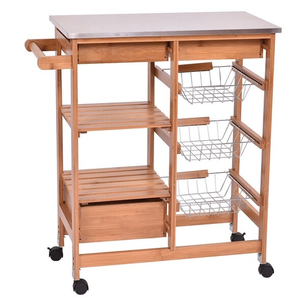 Costway Bamboo Rolling Kitchen Island Trolley Cart Storage Costway Bamboo Rolling Kitchen Island Trolley Cart Storage Shelf Drawers As Pic