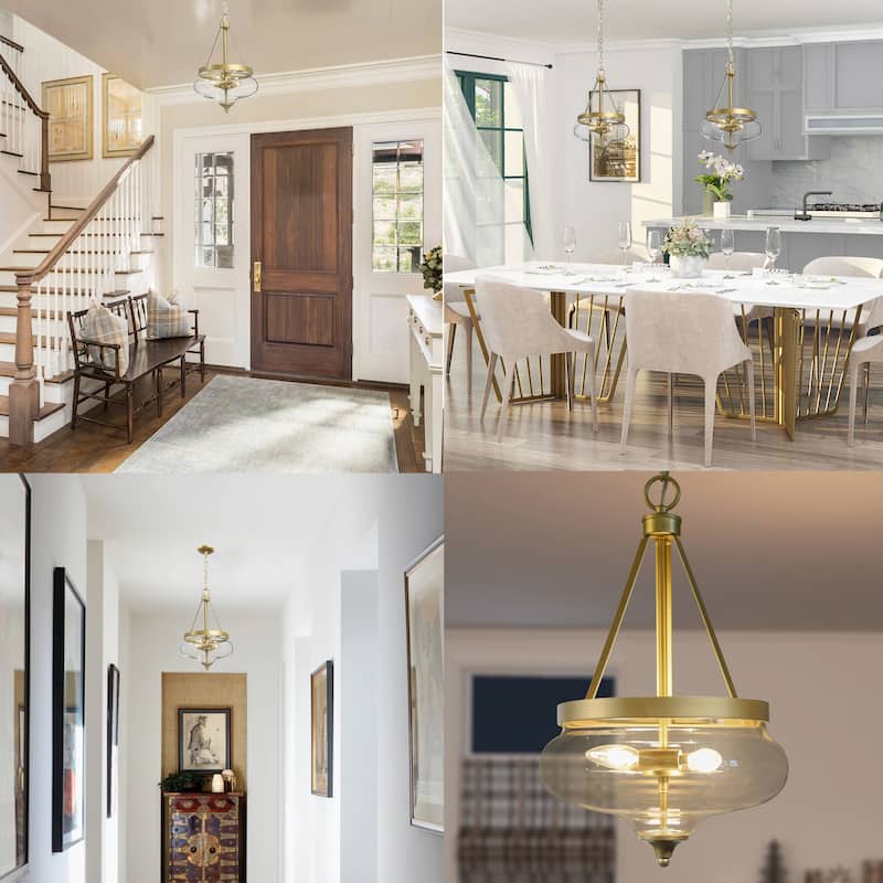 Rella Modern Farmhouse Urn 12 inch Pendant Teardrop Glass Kitchen Island Chandelier Adjustable Lights