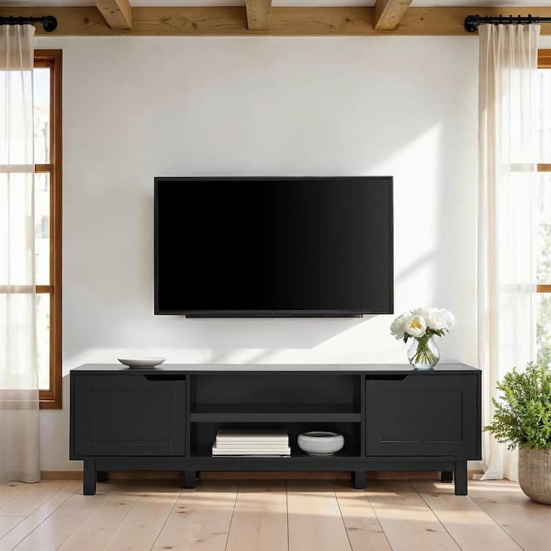 Middlebrook Designs Modern Framed-Door TV Stand - Solid Black