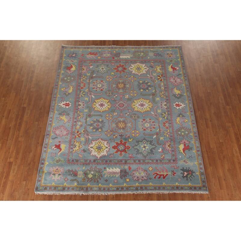 Floral Gray Oushak Area Rug Handmade Wool Carpet - 8'1"x 9'8"