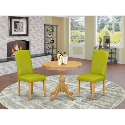 3-Piece Natural Oak Finish Solid Wood Top - Round Dining Room Set with High Back - Seats 4