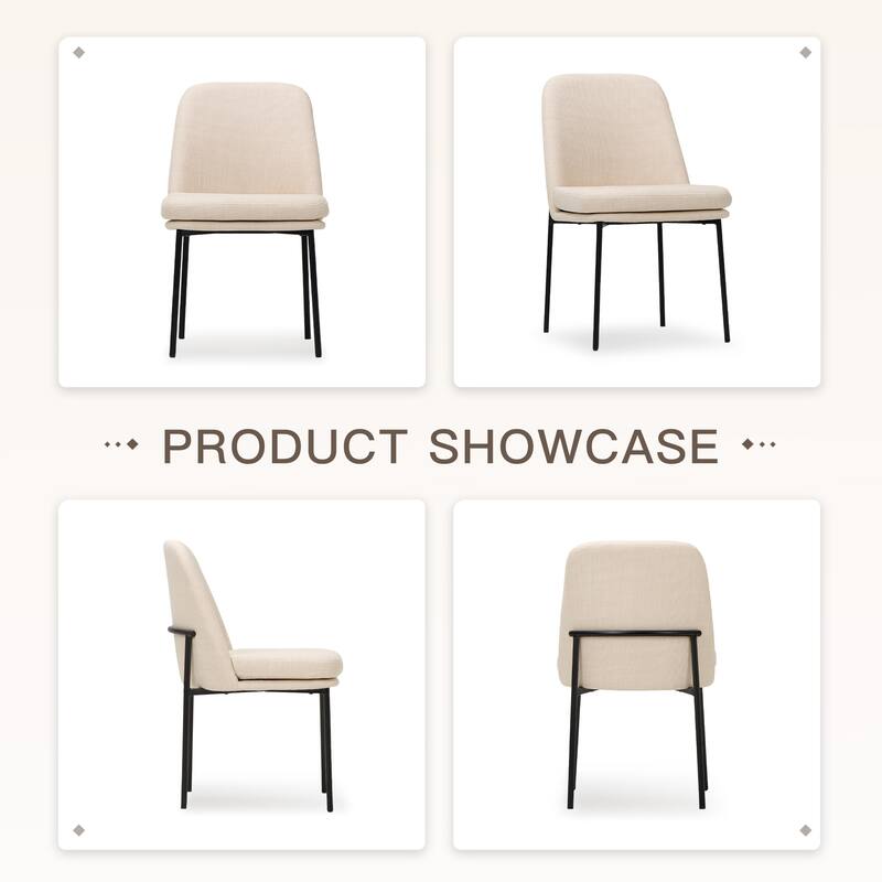 Set of 2 Modern Dining Chairs with Curved Back & Metal Legs, Fabric or Leather Upholstered