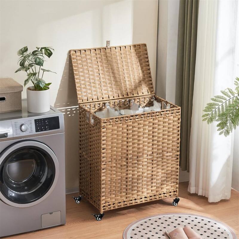 Laundry Hamper with Wheels Lid - 25.98"L x 15.75"W x 28.54"H - Natural