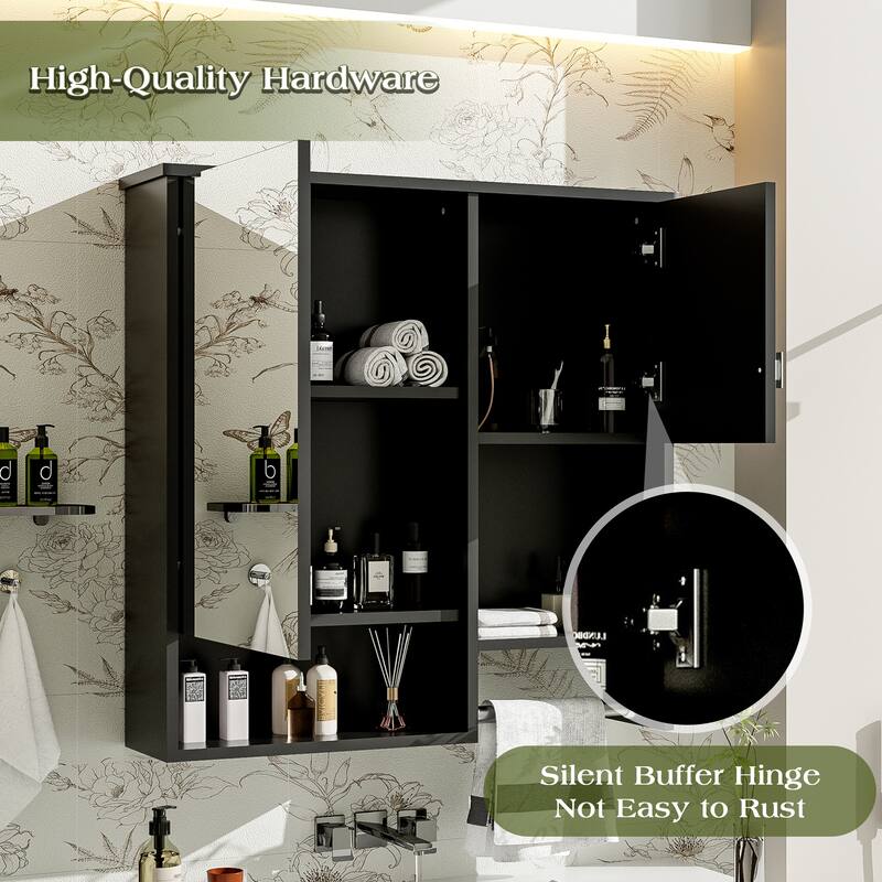 29" x 28" Over The Toilet Bathroom Storage Cabinet with Towel Bar Wall Mirror Cabinet with Closed Cupboard and Open Shelf