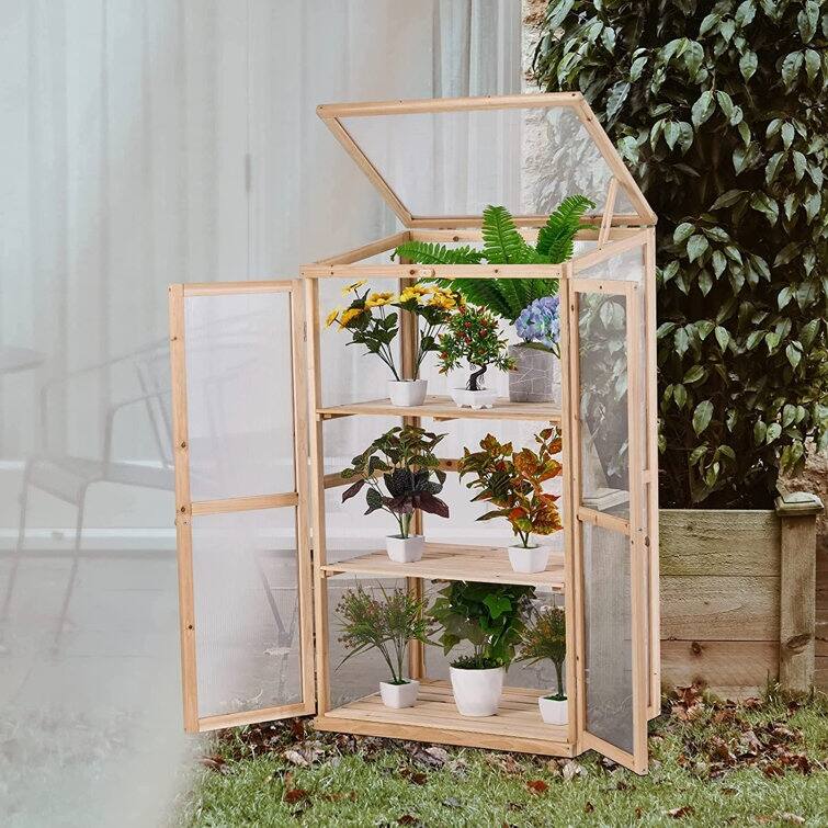 Wooden Cold Frame Greenhouse, Raised Flower Planter Protection Box