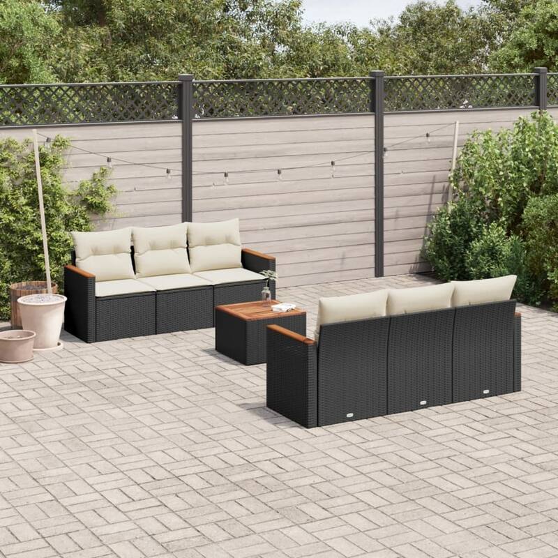 vidaXL Garden Sofa Set Black - 24.4 x 24.2 x 27.2 - Black and cream 7 Piece Set