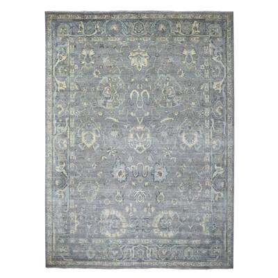 Shahbanu Rugs Gray, Hand Knotted Densely Woven Fine Peshawar Mahal Design, Pure Wool Natural Dyes, Oriental Rug (10'1" x 13'8")