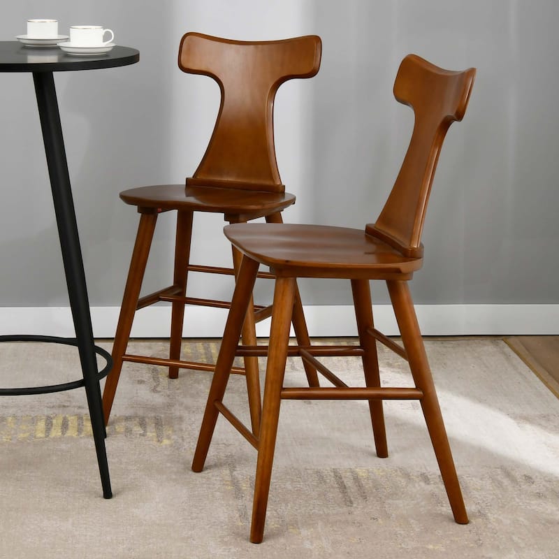 Wood 24'' Counter Stools with Curved Slat Back