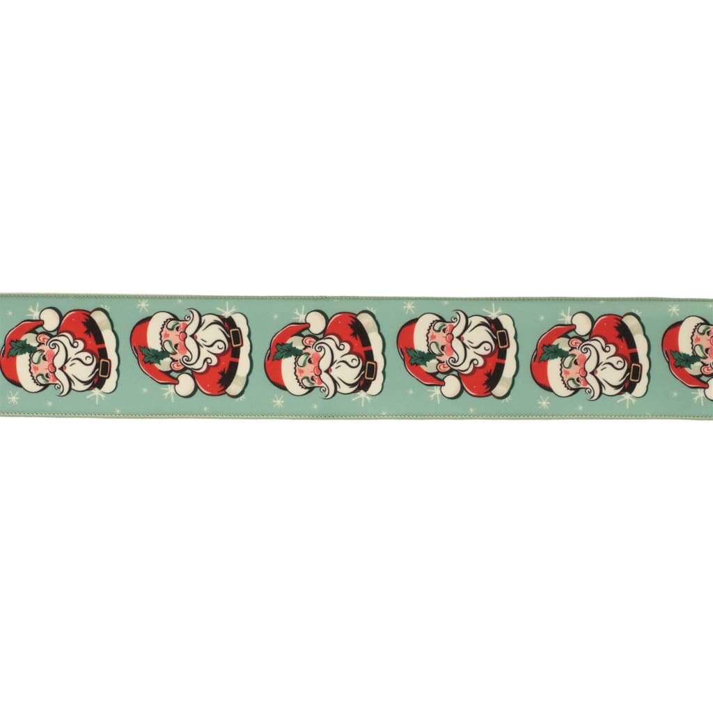 Vintage Santa Wired Ribbon Red Green 2.5 Inch x 10 Yards Set of 2 - 2.5" x 10 Yds.