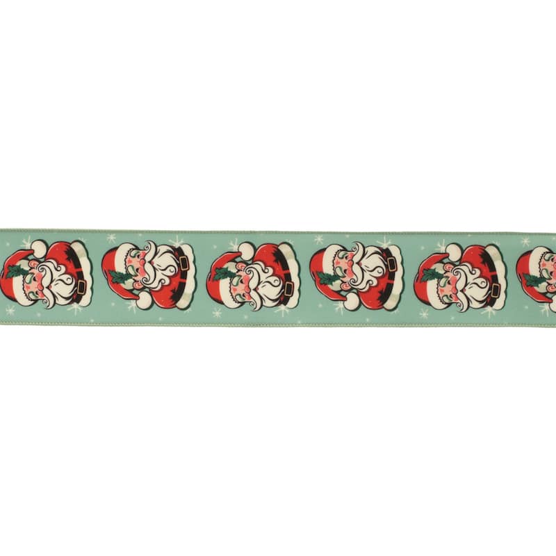 Nostalgic Santa Print Wired Ribbon (Set of 2) - N/A