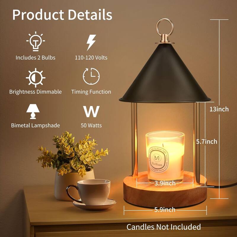 EROMMY Candle Warmer Lamp with Timer and Dimmable Light, Flameless Electric Wax Melter for Jar Candles, Anti-Scald Design
