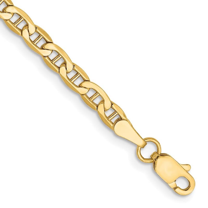 Curata 14k Yellow Gold 3.2mm Semi Solid Mariner Anchor Chain Bracelet Options: 7" 8"