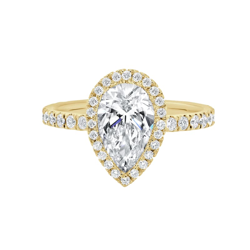 Auriya 14k Gold 5 3/4ctw Pear-shaped Lab grown Halo Diamond Engagement Ring (E-F VS) - Yellow - 6