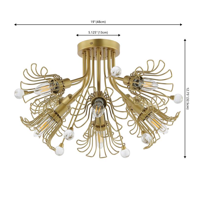 SAFAVIEH Lighting Ruthe 19" Shabby Chic Flush Mount (8-Bulb) - 19" W x 19" D x 13" H - Gold - 19Wx19Dx13H