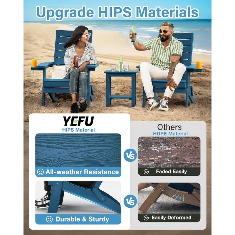 WINSOON HIPS Folding Adirondack Chairs with Arc Back & Cup Holder Set Of 4