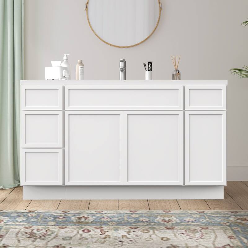 Vanity Art 63" Birch Freestanding Bathroom Vanity Cabinet without Top - White