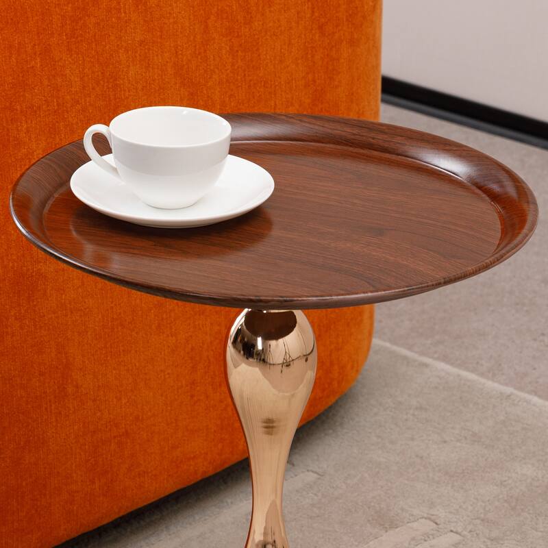 Mermaid Tail End Coffee Table Round Side Table with Metal Base Table, for Living Room Bedroom Office Garden